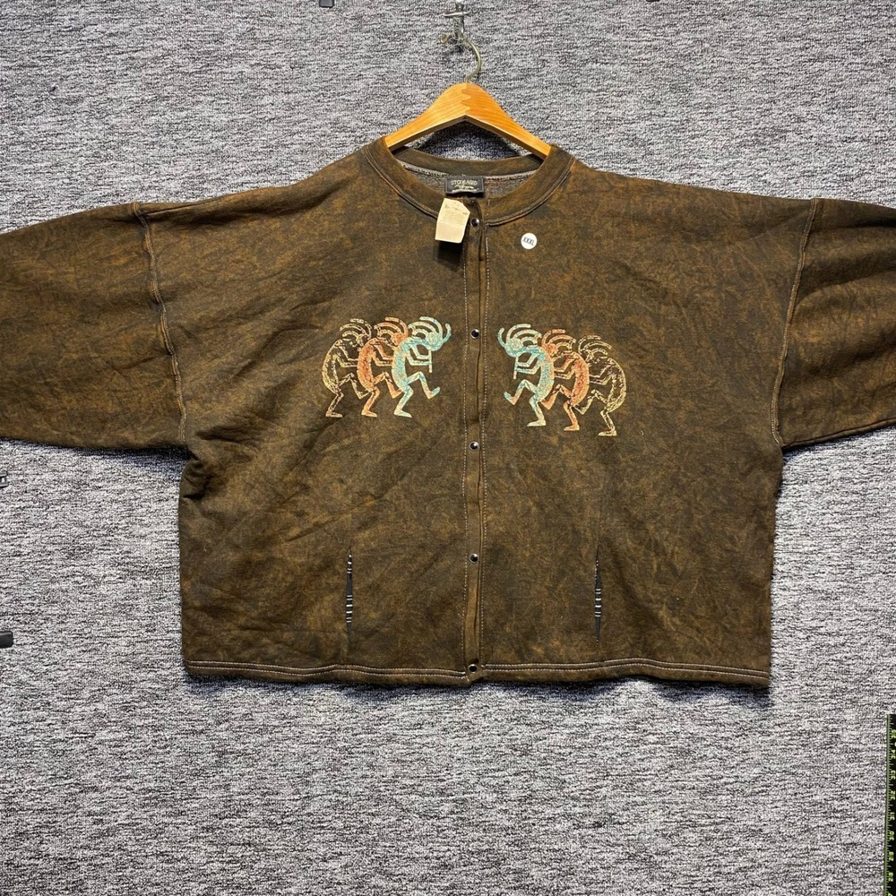 NWT Vintage 90s Stone Aged Rockwear Kokopelli Fleece Jacket Boxy Cropped 3XL
